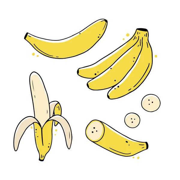Набор ручных рисованных банановых фруктов. Дудл. — стоковый вектор