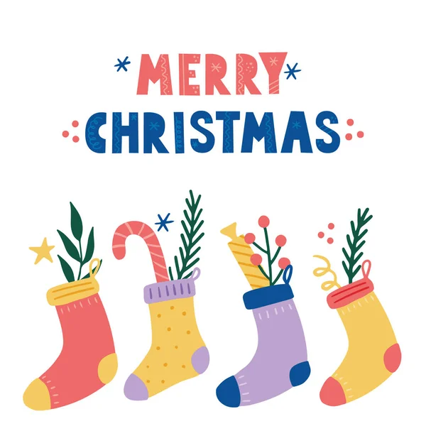 キャンディと甘いクリスマスの装飾靴下 — ストックベクタ