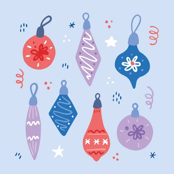 Set de bolas de decoración navideña ilustración. — Vector de stock