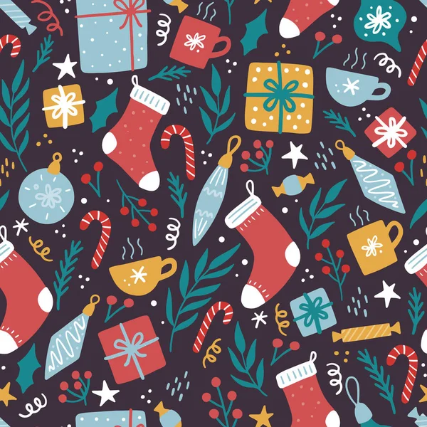 Julen rolig sömlös mönster med element — Stock vektor