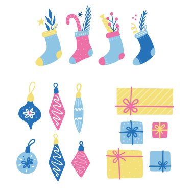 Noel süsleme balosu, çorap, şeker, hediye paketi..