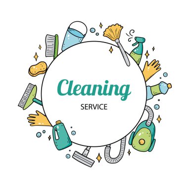 Temizlik malzemelerinin el çizimi şablonu