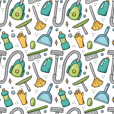 Temizlik malzemelerinin elle çizilmiş kusursuz deseni