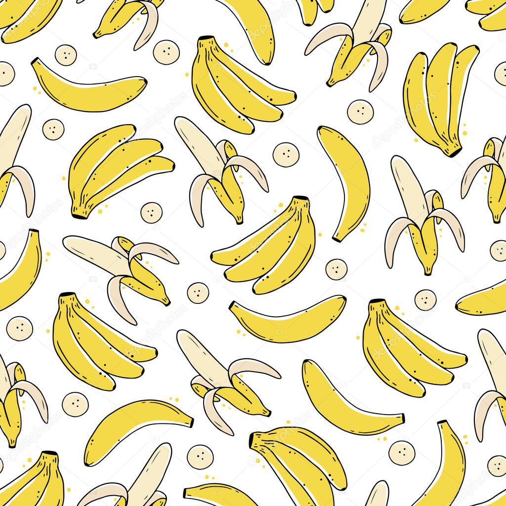 Seamless pattern of hand drawn banana fruit. Doodle sketch style.