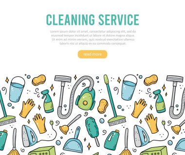 Temizlik malzemelerinin el çizimi şablonu