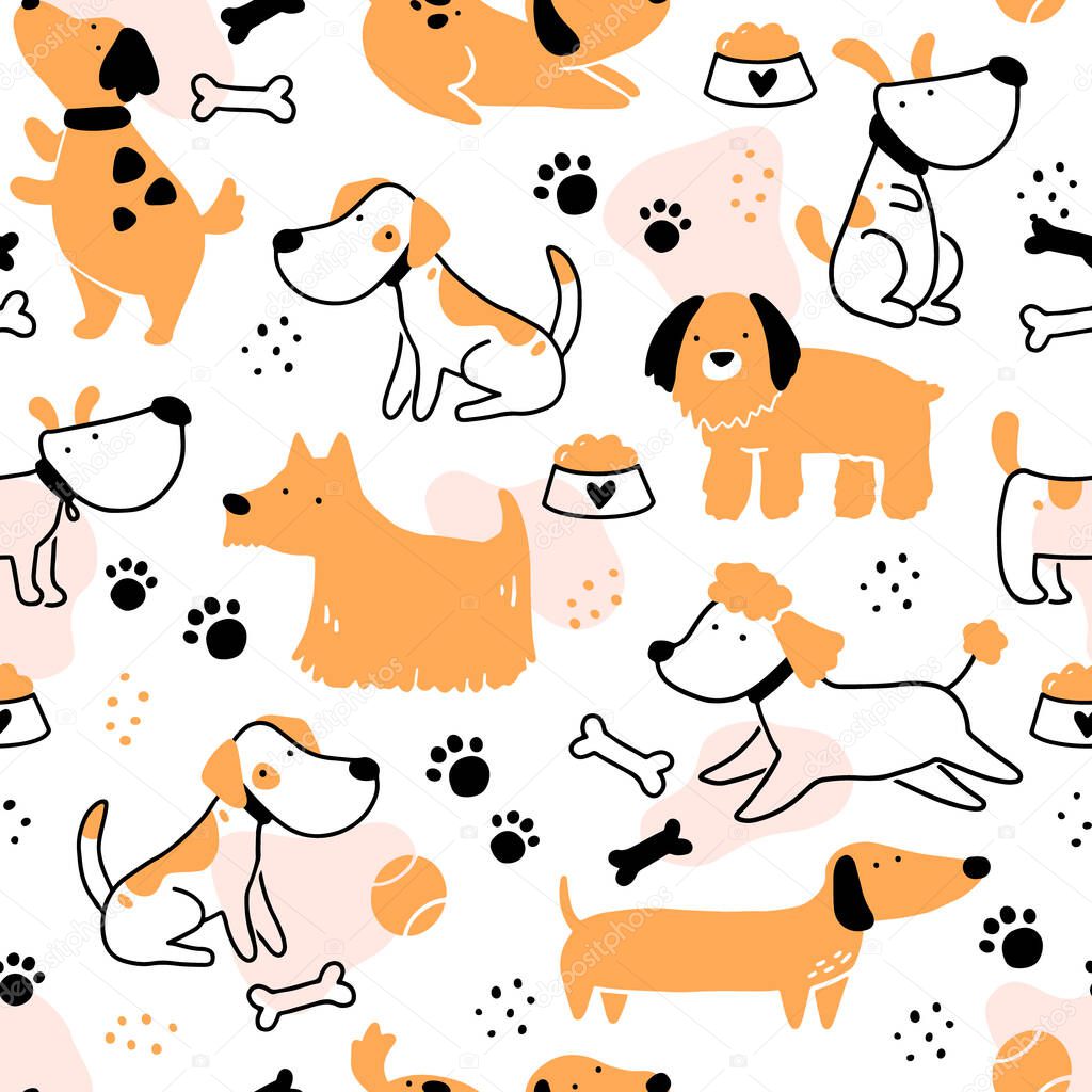 Seamless pattern of cute dog puppy.