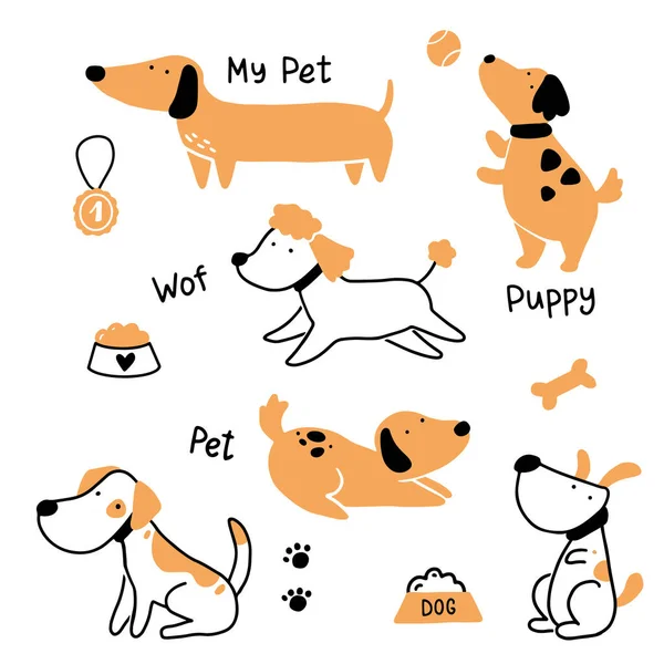 Set van schattige puppy hondje. — Stockvector