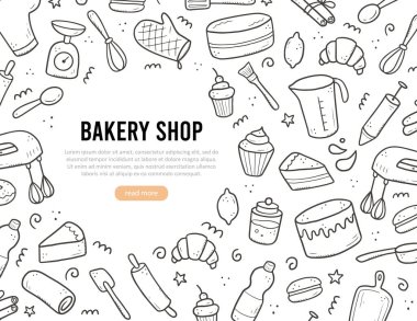 Elle çizilmiş pişirme ve pişirme araçları