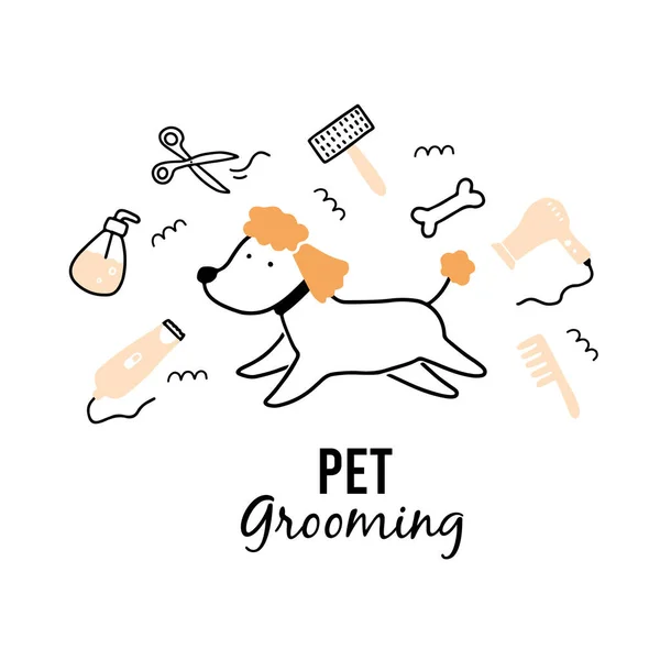 Cute puppy dog pet grooming. — Stock Vector