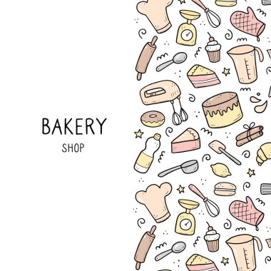 Elle çizilmiş pişirme ve pişirme araçları