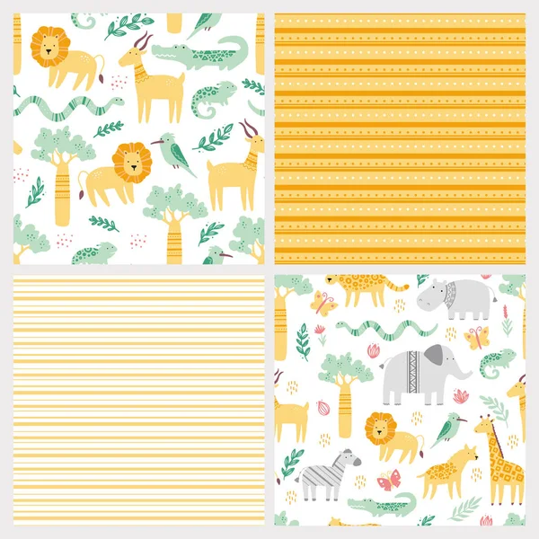 Seamless pattern with cute african animals — Stock Vector