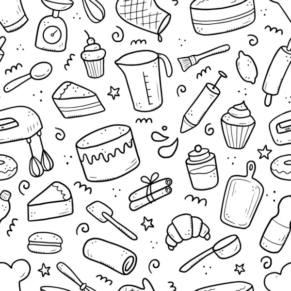 Hand drawn seamless pattern of baking and cooking — Stock Vector