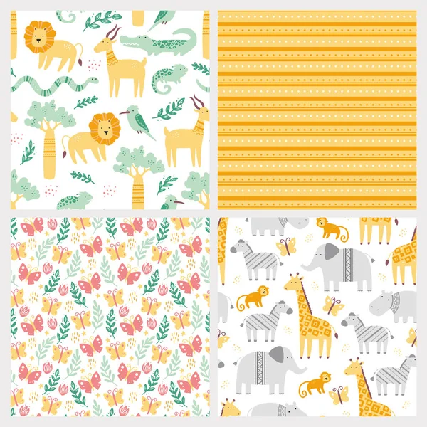 Seamless pattern with cute african animals — Stock Vector