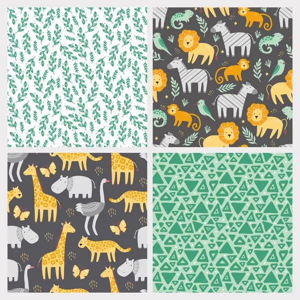 Seamless pattern with cute african animals — Stock Vector