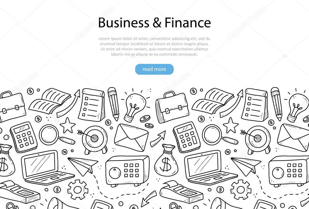Hand drawn banner of business and finance elements