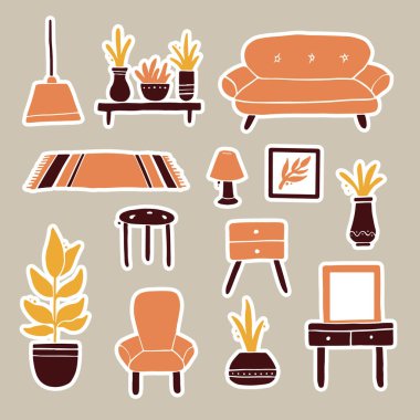 Oturma odasının el yazısı etiketleri.