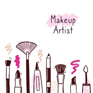 Makyaj güzellik kozmetik ile el çizimi şablonu