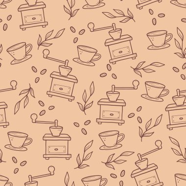 Kahve malzemeleriyle el çizimi doğrusal desen