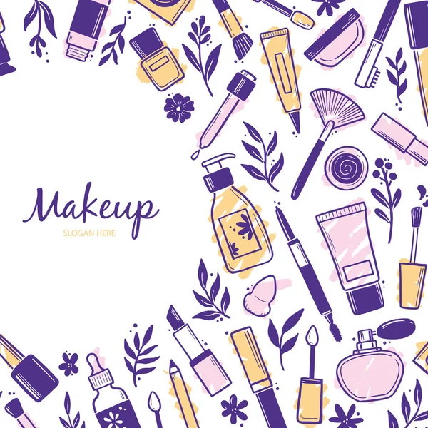 Modèle dessiné à la main avec maquillage beauté cosmétique — Image vectorielle