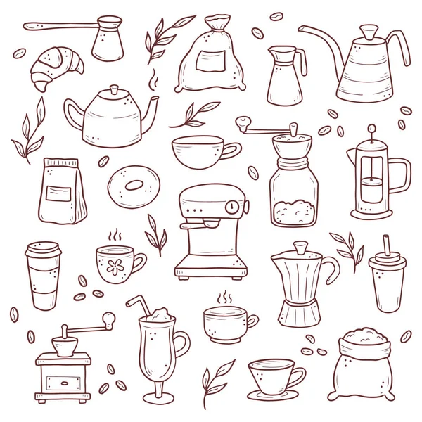 Ręcznie rysowany zestaw elementów kawy doodle — Wektor stockowy
