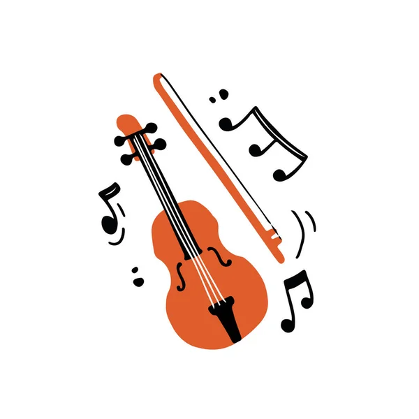 Minimalist violin with bow amidst notes — Stock Vector