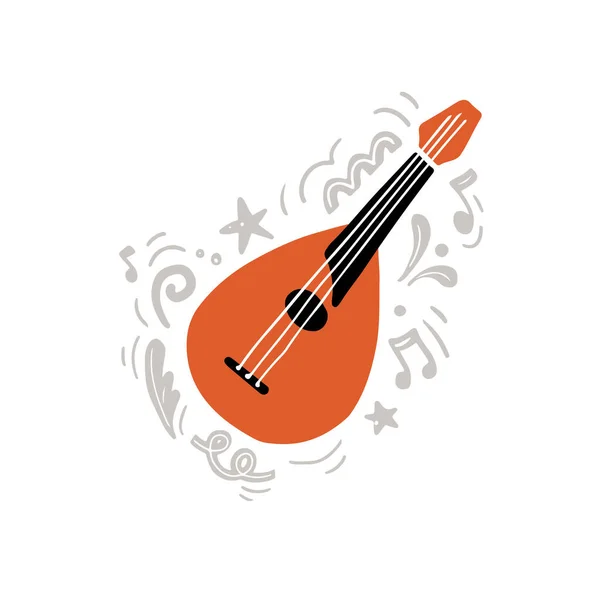 Mandolin surrounded with notes and ornaments — Stock Vector