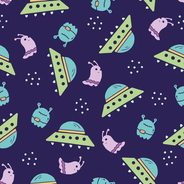 Cute childish seamless pattern of space — Stock Vector