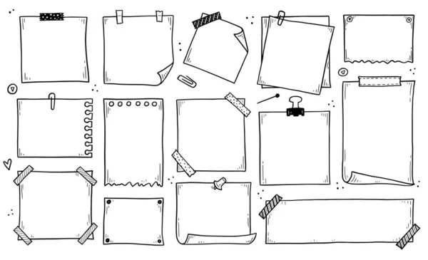 手绘一套纸备忘录粘粘的.Doodle — 图库矢量图片