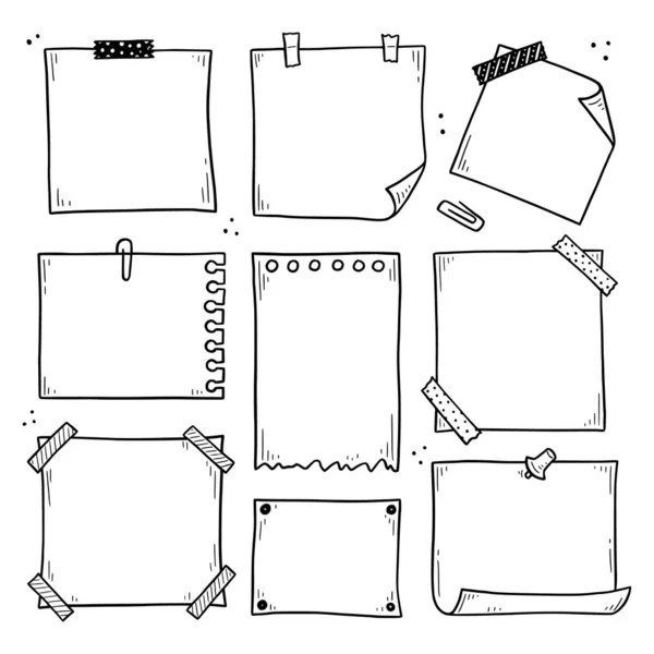 手绘一套纸备忘录粘粘的.Doodle — 图库矢量图片