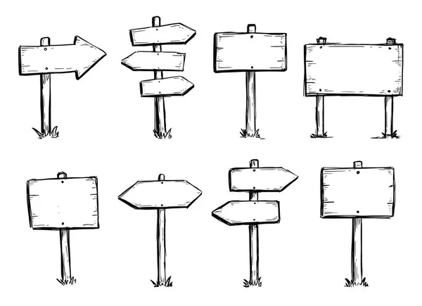 Ensemble dessiné à la main de panneau de direction de route — Image vectorielle