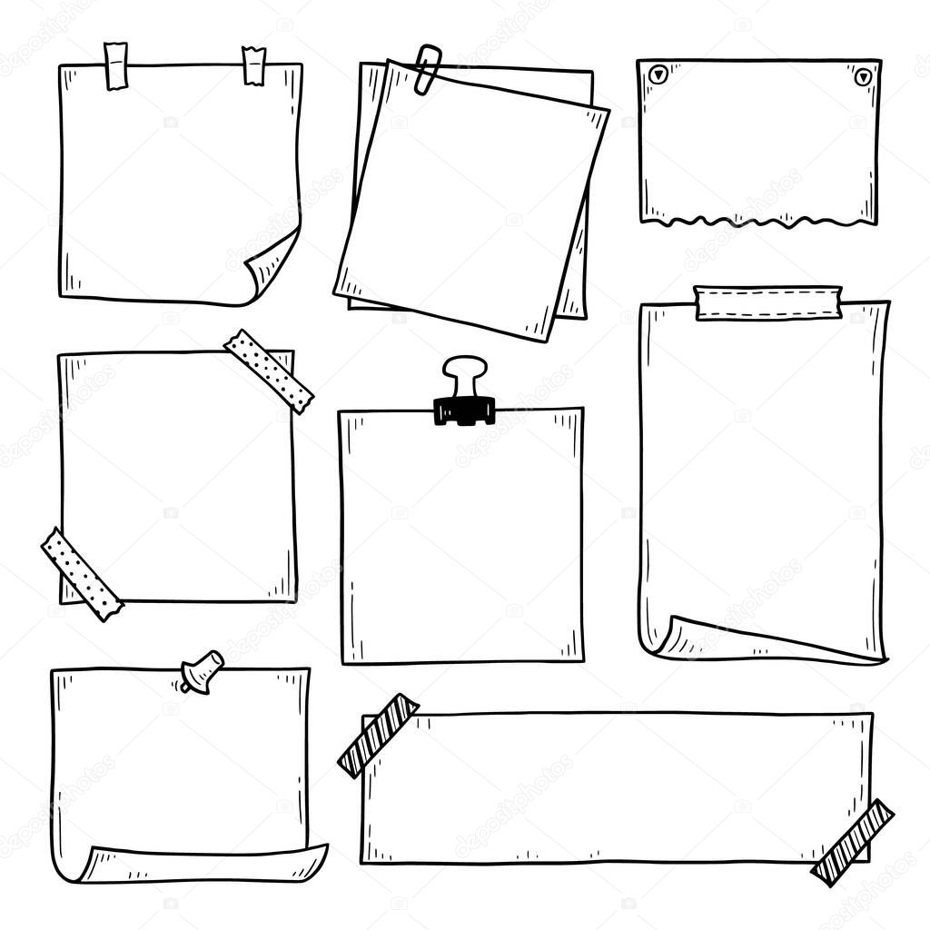 Hand drawn set of paper memo sticky. Doodle