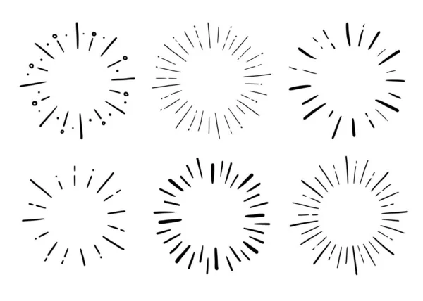 Doodle circle sunburst, sparkle ray set — Stock Vector