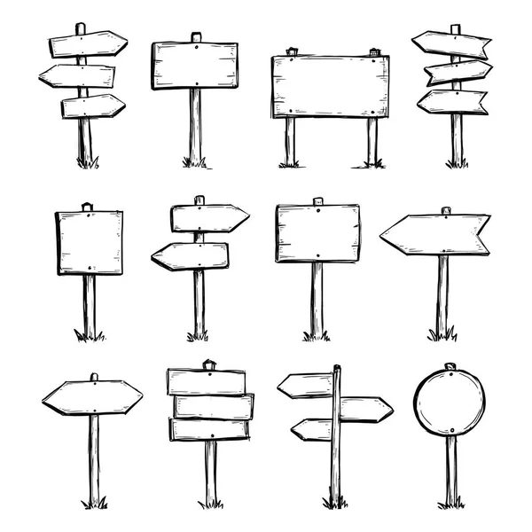 Ensemble dessiné à la main de panneau de direction de route — Image vectorielle