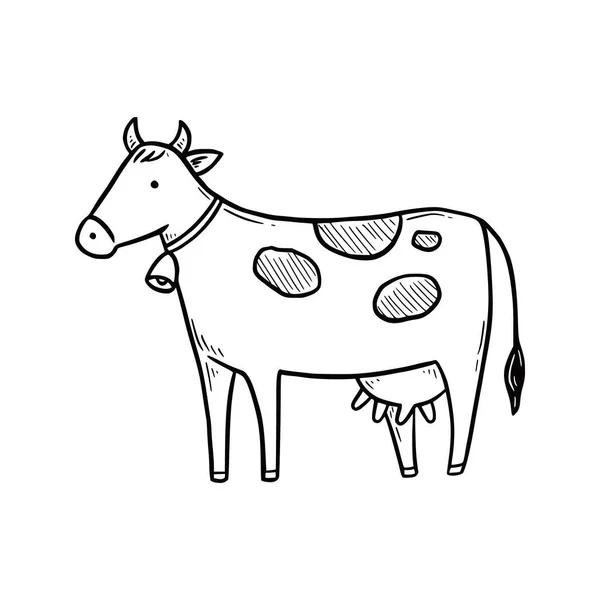 Main dessinée vache de ferme mignonne. — Image vectorielle