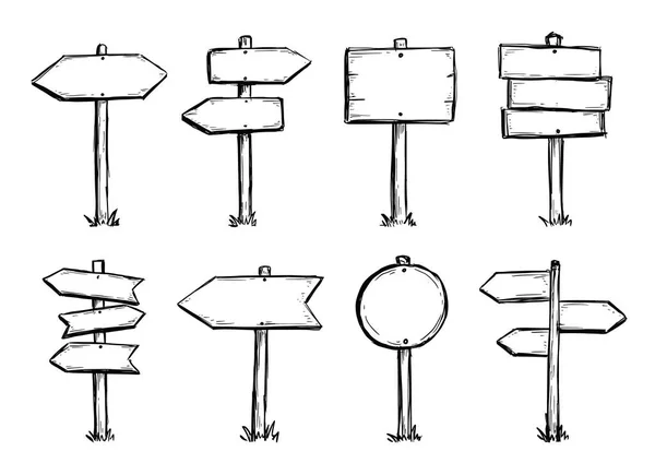 Conjunto desenhado à mão de sinal de direção da estrada — Vetor de Stock