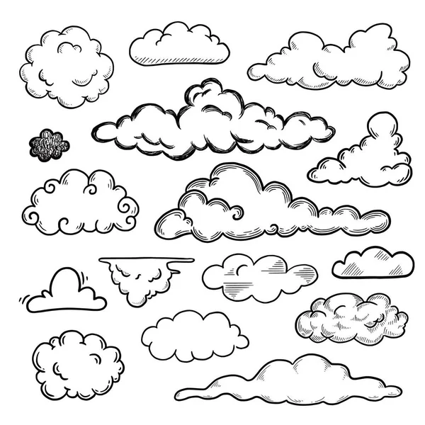 Hand drawn cloud set. Doodle sketch — Stock Vector
