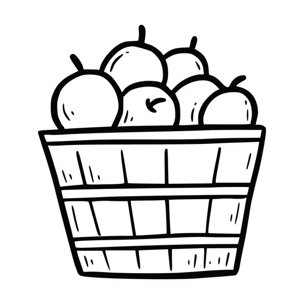 Handgezeichneter Apfel mit Holzkorb — Stockvektor