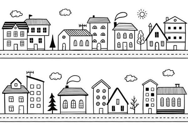 Doodle rue de la ville avec maison. — Image vectorielle