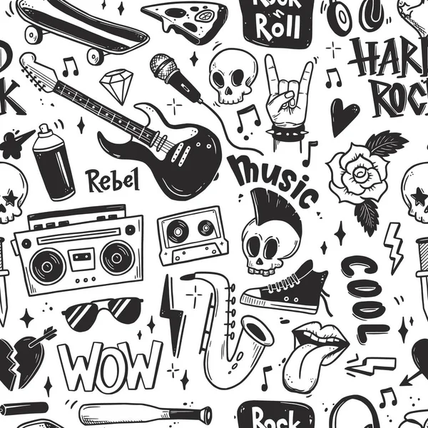 Rock n roll, patrón inconsútil de música punk — Vector de stock