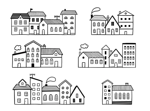 Doodle calle de la ciudad con casa. — Vector de stock