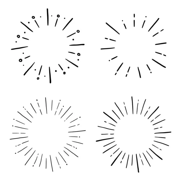 Doodle Kreis Sonnenaufgang, Funkeln Strahlen gesetzt — Stockvektor