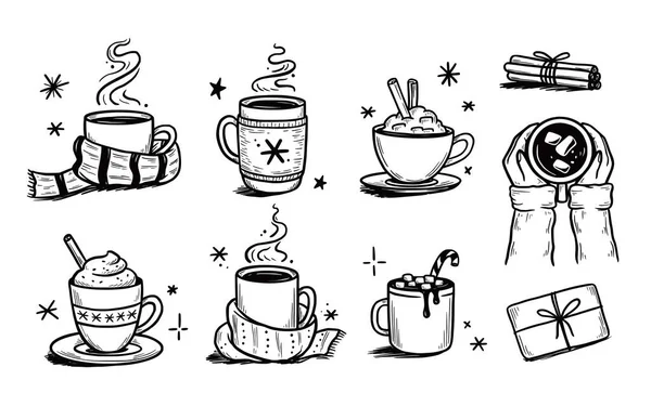 Рождественский набор горячих напитков из зимнего кофе — стоковый вектор
