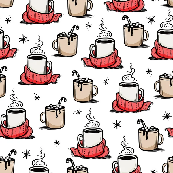 Boże Narodzenie wzór z gorącym napojem zimowej kawy — Wektor stockowy