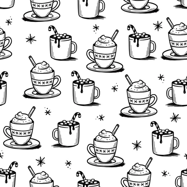 Patrón de Navidad con bebida caliente de café de invierno — Archivo Imágenes Vectoriales