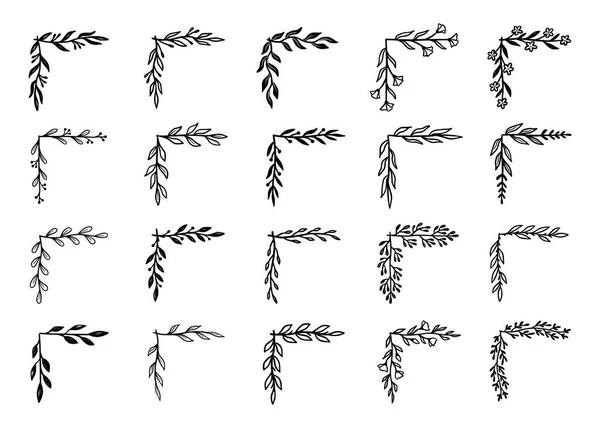 Hoek floreren grens set. Handgetrokken — Stockvector