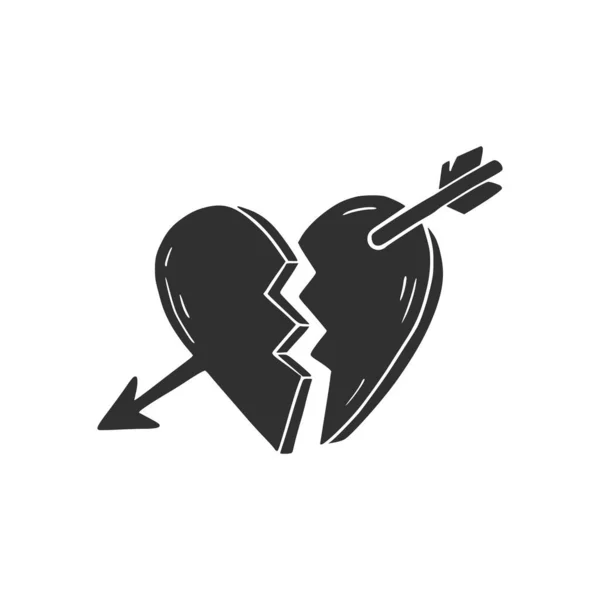 Hand drawn broken heart with arrow. — Stock Vector