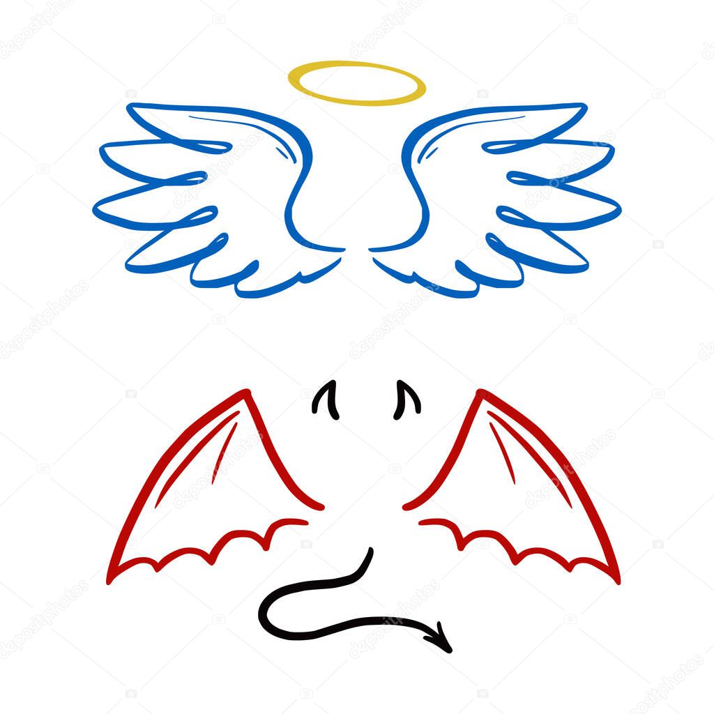 Angel and devil stylized vector illustration.