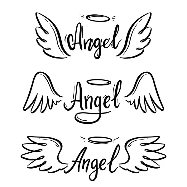 ハロと天使のレタリングテキストと天使の翼 — ストックベクタ