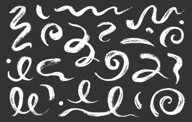 El boyası fırça darbeleri, Çin girdapları, hat kaligrafi elementleri. El çizimi Çin fırçası fırçası darbesi, dalgalı grunge karalamaları karatahtaya. Vektör