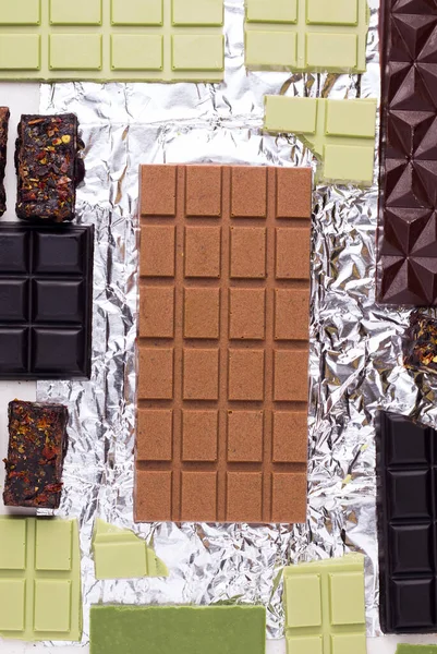 Textura Diferentes Chocolates Vegetarianos Sobre Fondo Brillante — Foto de Stock